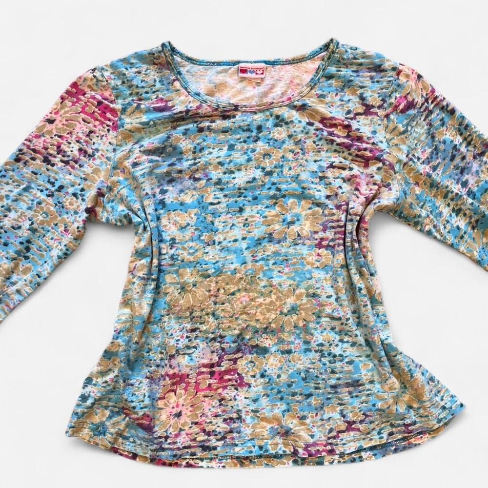 American Sweetheart blue floral long art sleeve top Size S